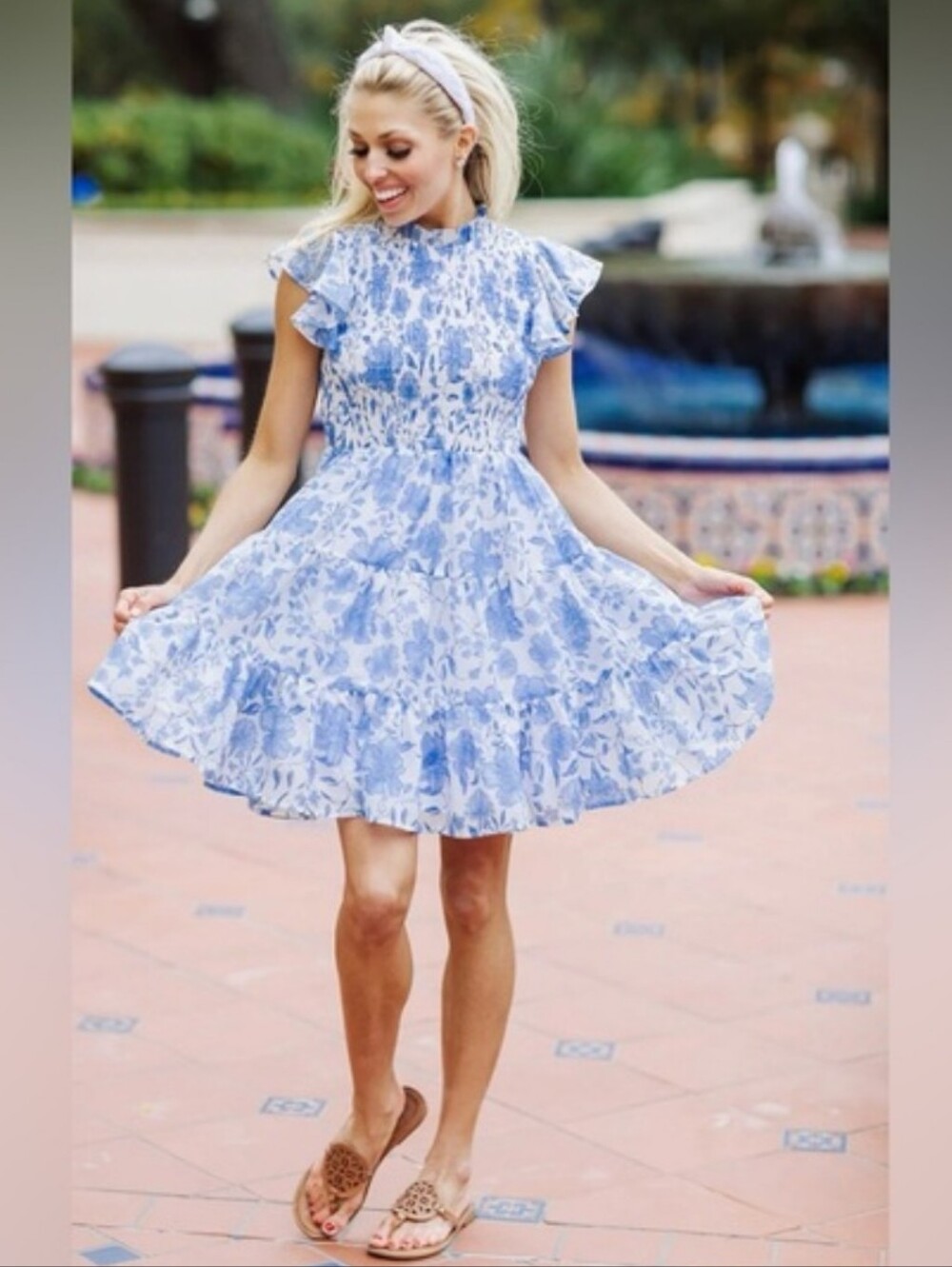 J. Marie Chloe Louise Floral Print Smocked Ruffled Tiered A-Line Dress Small